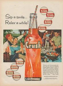 1959 Orange Crush Soda Sip A Smile Bottle Backyard Cookout Vintage Print Ad - Picture 1 of 1