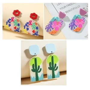Pendientes colgantes con estampado de flores Boho con gota de agua acrílico para mujeres joyería destacada - Imagen 1 de 10