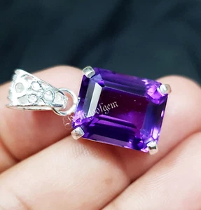 Colgante solitario de plata de ley 925 amatista púrpura natural de 26 quilates piedras preciosas - Imagen 1 de 8