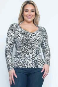 Womens Plus Size Brown Leopard Animal Print Top 2XL Long Sleeve - Picture 1 of 2
