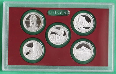 2010 S US Mint SILVER America the Beautiful QUARTER Proof Set 5 Coins ONLY ATB - Image 1 of 2