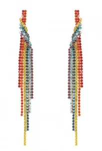Rainbow Rhinestone Multi Chain Wedding Bridal Prom Chandelier Fashion Earrings - Picture 1 of 1