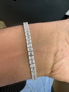 4.96 ct Natural Round And Baguette Diamond Tennis Bracelet , White gold - Picture 1 of 3