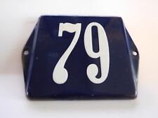 Vintage Dutch LANGCAT Emaille 5x4 Inch Enamel Porcelain House Number on Steel 79