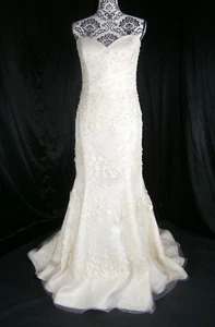 Enaura Wedding Dress Gown Silk  10-12 Ivory Strapless Flowers Bling USA NEW - Picture 1 of 20