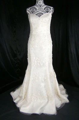 Enaura Wedding Dress Gown Silk  10-12 Ivory Strapless Flowers Bling USA NEW - Image 1 of 4