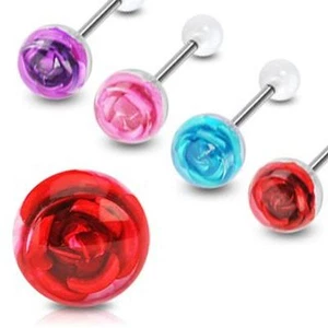Tongue Piercing Barbell with METAL ROSE Flowers BAD1101 - Picture 1 of 5
