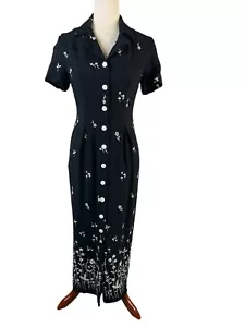 Vtg 90s Floral Button Front Dress Black Sz S y2k Grunge Cottagecore Strappy Back - Picture 1 of 12