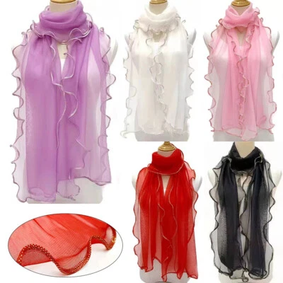 Women Long Scarves Soft Silk Chiffon Stole Shawl Scarf Thin Breathable Scarf UK - Image 1 of 4