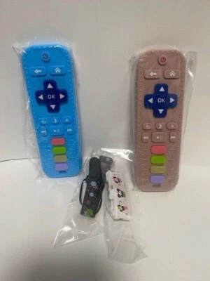 Paquete de 2 juguetes mordedores de bebé con control remoto de silicona, juguetes de dentición para niños pequeños,  Foto 1 de 4