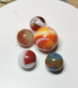 5 Vintage Peltier Marbles Mint To NM+ * Cross Thru, NLR K&M Shooter NICE! - Picture 1 of 8