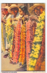 Fine Honolulu Harbor Lei Sellers~ Bates 1930s Hawaii Postcard Matson Girls -H7 - Picture 1 of 4