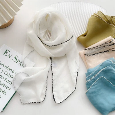 Skinny Thin Scarves Small Handle Bag Ribbon Pure Color Long Silk Scarf Wild+ ⇓ - Image 1 of 4