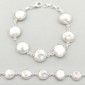 Summer Sale 30.88cts Natural White Pearl Silver Tennis Bracelet Jewelry U14441