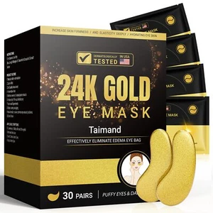 Taimand Under Eye Patches (30 Pairs), 24K Gold Under Eye Mask for Puffy Eyes - Picture 1 of 6