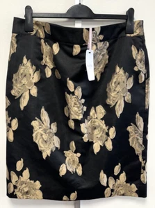 NEW! Kaliko UK14 black with gold floral pattern lined pencil skirt - Picture 1 of 11