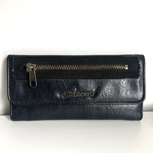Volcom Metal Mouth Wallet Black Leopard Lining Coin Credit Card Slot Long Womens - Picture 1 of 8