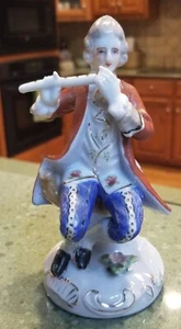 6" Porcelain FIGURINE OCCUPIED JAPAN MAN PLAYING FLUTE Vintage 6" VGC SITTING - Picture 1 of 9