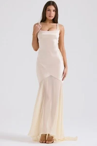 HOUSE OF CB 'Vittoria' Champagne Gasa Hasta el Suelo Vestido S 8/10 3770 - Imagen 1 de 10