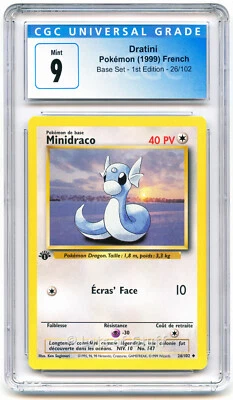 CGC 9 MINT French Dratini / Minidraco Base 1st Edition 1999 Pokemon 26/102 -25 - Image 1 of 2