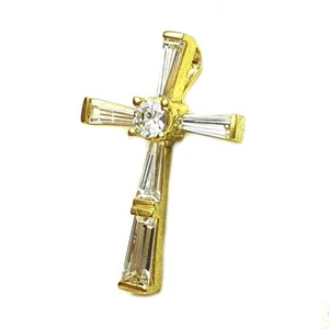 Ciondolo Croce In Oro 333/8K Con Zirconia, Oro Giallo - Foto 1 di 3