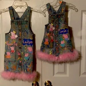 Peppa Pig Sister Custom Made Overall Dresses Sz 18 Month & 5T Listing Number 905 - Picture 1 of 24
