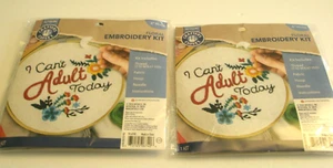 2 Floral Embroidery Kit Crafters Closet I Can't Adult Today Art Skills Hoop - Picture 1 of 3