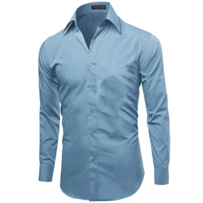Camisa de vestir Omega Italia para hombre calce ajustado clásica con botones manga larga color liso Foto 1 de 2
