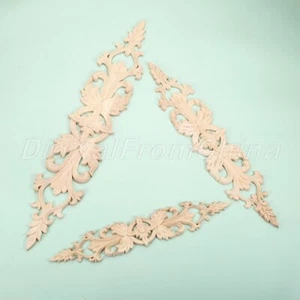 3 Size Wooden Wall Door Cabinet Onlay Applique Elegant Wood Carved Long Decal - Picture 1 of 11