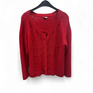 Street One Strickjacke Rot Gr 44 Zopfmuster Knopfleiste Baumwollmix Frühling - Bild 1 von 3