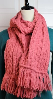 NWT Alfani Cable Knit Rectangle Scarf Dusty Dark Pink Wool Blend Fringe 64"x9" - Изображение 1 из 4