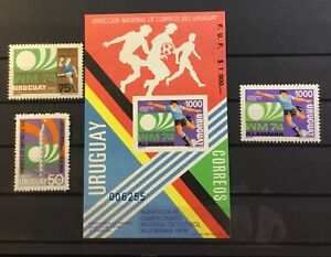 URUGUAY  #879-881+881a.  COMPLETE SET AND S/SHEET.  WORLD CUP CHAMPIONSHIP.  MNH