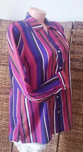 Anne Klein Bold Striped Button Up Work Secretary Office Blouse Top Shirt Sz 12 - Picture 1 of 5