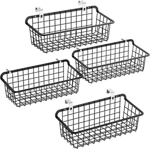 Wall Basket, 4 Pack Small Bathroom Organizer Sturdy Durable Bathroom Storage Org - Picture 1 of 8