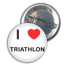 Triathlon I Love Heart Button Badge Pin Badge (25, 55 or 77mm) - Picture 1 of 8
