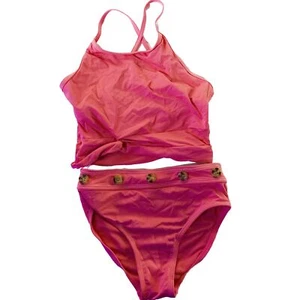 Habitual Girl Contrast Stitch Two-Piece Swimsuit Dark Coral 7/8 - Picture 1 of 4