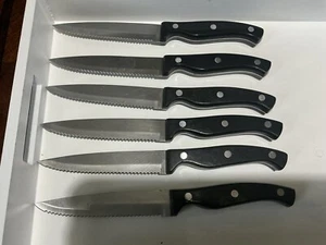SET OF 6 Farberware Pro  4.5” Serrated Stainless Steel Steak Dinner Knives BLACK - Picture 1 of 14