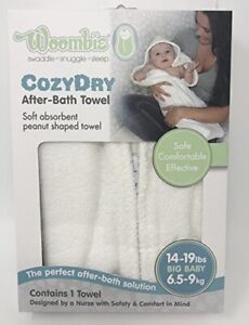Woombie CozyDry Hooded After Bath Towel Soft Absorbent 14-19lbs White-2 way zip