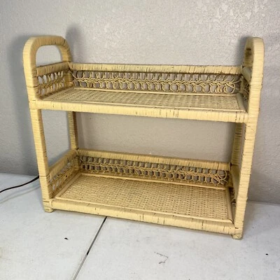 VTG Boho Beige Wicker Rattan Shelf Standing Or Hanging 17w x 15h x 7d Decoration - Image 1 of 4