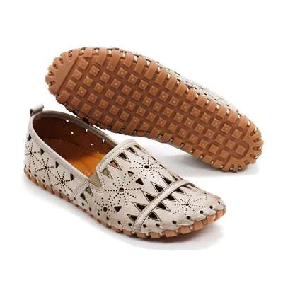 Women Spring Step Fusaro Light Grey Leather Loafer Arch Support Comfort Flats - Image 1 of 4