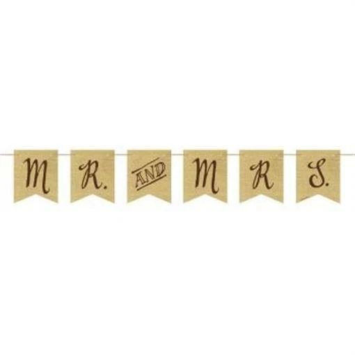 Rustic Wedding Mr and Mrs Burlap Pennant Banner Bridal Shower Decoration - Image 1 of 1