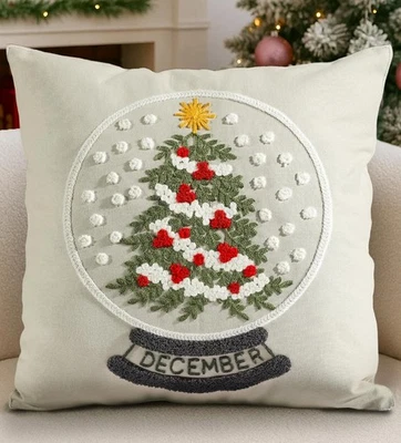 Christmas Pillow Cover 18x18 Inch - Embroidered Tree  - Image 1 of 4