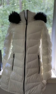 CALVIN KLEIN Women's White Puffer Hooded Winter Coat Size L - Picture 1 of 8