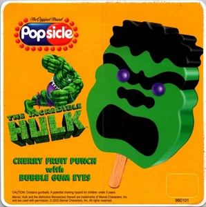 Vintage Gute Laune Preis Aufkleber 6"x6" 1998 Incredible Hulk Popsicle - Bild 1 von 2