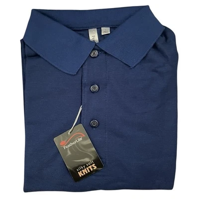 Feather Lite Men's Silky Soft Short Sleeve Blue Polo Shirt Size Large NEW! - Image 1 of 4