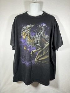 Vintage Y2K Liquid Blue Dragon Master Faded Black T-Shirt Herren Größe 3XL - Bild 1 von 6