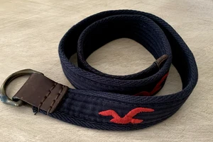 Hollister Gürtel Gr. S/M dunkelblau Seilgürtel gesticktes Logo mit Lederdetail - Bild 1 von 6