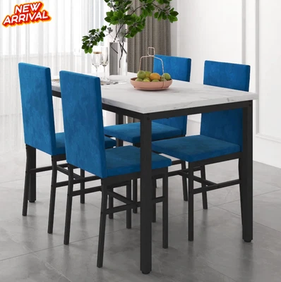 Juego de Comedor Mesa y 4 Sillas Elegante Moderno Faux Marble Top Kitchen Table - Image 1 of 4