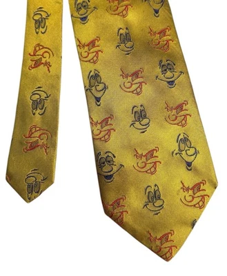 Corbata de seda Moschino vintage caras de dibujos animados accesorio de diseñador raro dorado clásico Foto 1 de 4