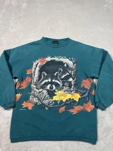 Vintage Habitat Sweatshirt Medium Waschbär Nest Blätter doppelseitiger Pullover 90er - Bild 1 von 10